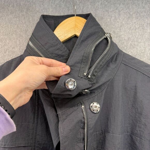 Unbranded Gray Rain Jacket Windbreaker Coat Lagenlook Full Zip Roll Hood Anorak - Picture 8 of 16